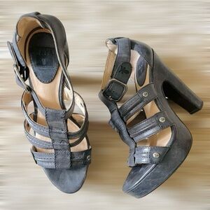 Frye Catrin Trapunto Platform Strapy
Gladiator Heels Sandals Gray Leather Sz 6.5